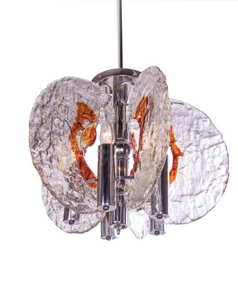 Italian Pendant Lamp in Murano Glass & Chrome from Mazzega, 1960s-DEK-932703