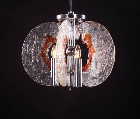 Italian Pendant Lamp in Murano Glass & Chrome from Mazzega, 1960s-DEK-932703