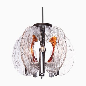 Italian Pendant Lamp in Murano Glass & Chrome from Mazzega, 1960s-DEK-932703