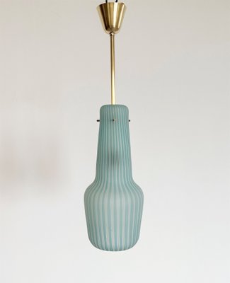 Italian Pendant Lamp in Striped Glass and Brass from Venini, 1960s-VNE-1450162