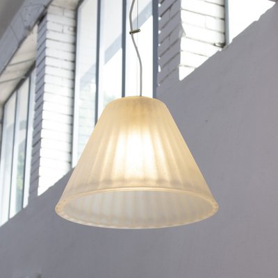 Italian Pendant Lamp in White Murano Acid Glass with Gold Powder, 1980s-MPO-1409134