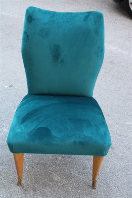 Italian Petrol Green Velvet Lounge Chairs, 1950s, Set of 2-EH-691780