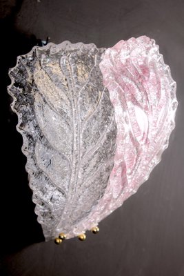 Italian Pink and Clear Murano Glass Leaf Wall Lights, 1970s, Set of 2-MBH-1031930