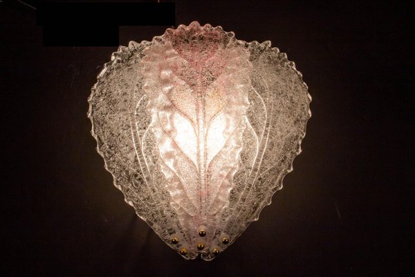 Italian Pink and Clear Murano Glass Leaf Wall Lights, 1970s, Set of 2-MBH-1031930