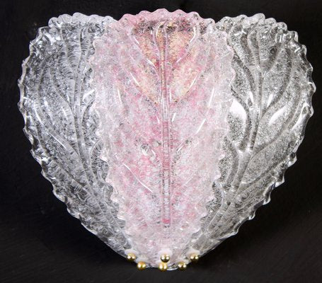 Italian Pink and Clear Murano Glass Leaf Wall Lights, 1970s, Set of 2-MBH-1031930