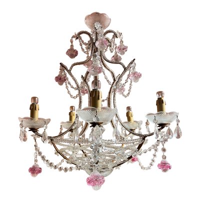 Italian Pink Murano Drop Chandelier, 1920-UWS-2036567