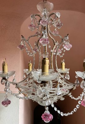 Italian Pink Murano Drop Chandelier, 1920-UWS-2036567