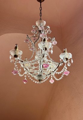 Italian Pink Murano Drop Chandelier, 1920-UWS-2036567