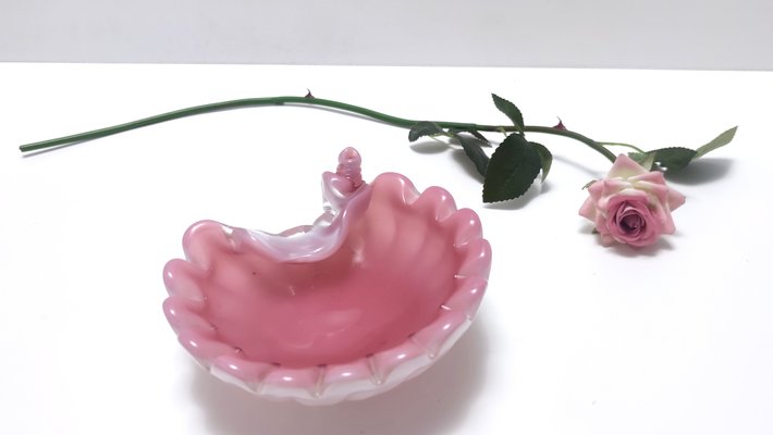 Italian Pink Opaline and Lattimo Glass Shell Bowl by Fratelli Toso, 1960s-JPQ-2027147