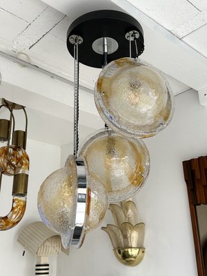 Italian Planetarium Chandelier Amber Murano Glass and Metal attributed to Veart, 1970s-FUE-2024546