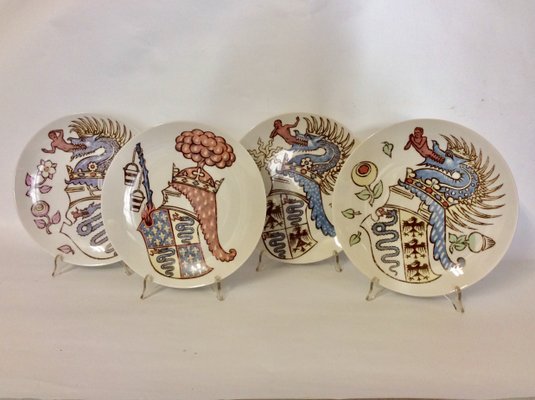 Italian Plates by Piero Fornasetti for Alfa Romeo, 1970s, Set of 4-QZG-1320422