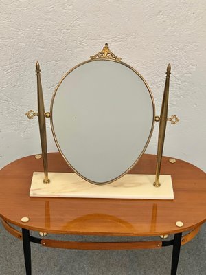 Italian Polished Brass Table Mirror with Adjustable Marble Vanity Base, 1950s-JDR-1126135