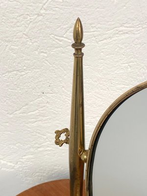 Italian Polished Brass Table Mirror with Adjustable Marble Vanity Base, 1950s-JDR-1126135