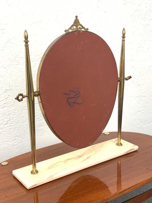 Italian Polished Brass Table Mirror with Adjustable Marble Vanity Base, 1950s-JDR-1126135