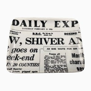 Italian Porcelain Daily Express Newsletter Motif Vide Poch by Piero Fornasetti for Fornasetti Milano, 1956-CZ-1673854