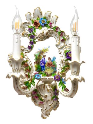 Italian Porcelain Sconces with Floral Decoration, 1950, Set of 2-MJY-1754992