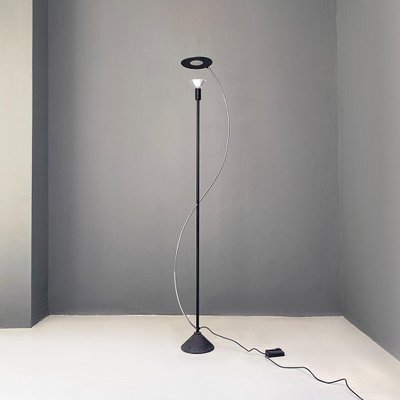 Italian Post Modern Black Metal and Steel Floor Halogen Floor Lamp, 1980s-GDD-1345707