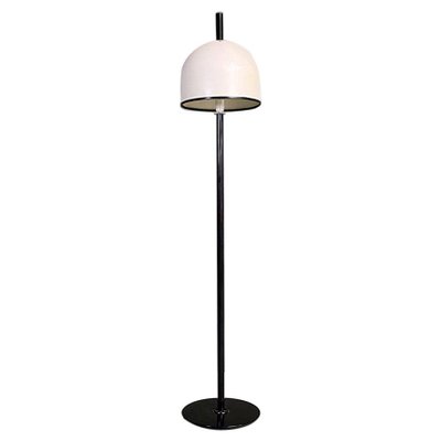 Italian Postmodern Black Metal Stem & White Metal Lampshade Floor Lamp, 1980s-GDD-1385094