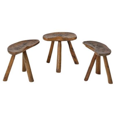 Italian Primitive Wooden Stools, 1950s, Set of 3-KKZ-1814307