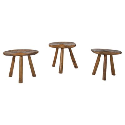 Italian Primitive Wooden Stools, 1950s, Set of 3-KKZ-1814307