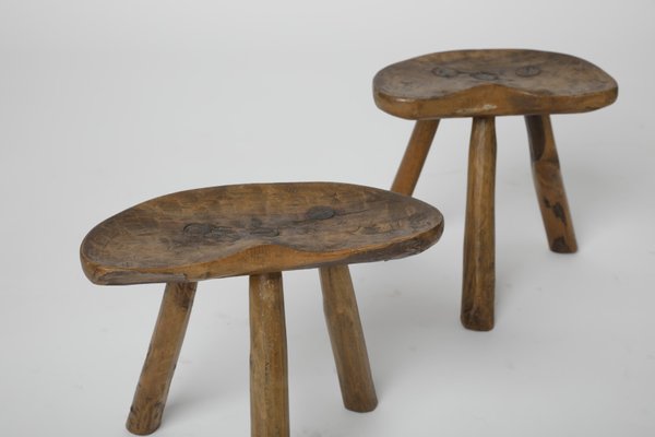 Italian Primitive Wooden Stools, 1950s, Set of 3-KKZ-1814307