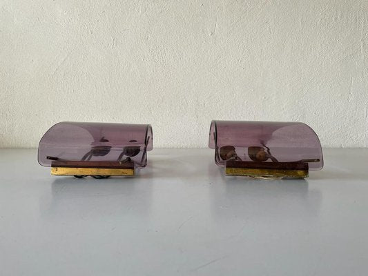 Italian Purple Acrylic & Brass Sconces, Italy, 1950s, Set of 2-RDS-1239923