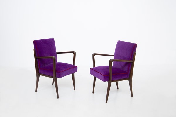 Italian Purple Velvet Armchairs from Fratelli Consonni, Set of 6-RCE-1060075