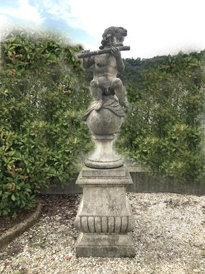 Italian Putto Stone Garden Statues Representing Musicians, Set of 2-MBH-1031890