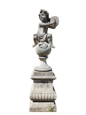 Italian Putto Stone Garden Statues Representing Musicians, Set of 2-MBH-1031670