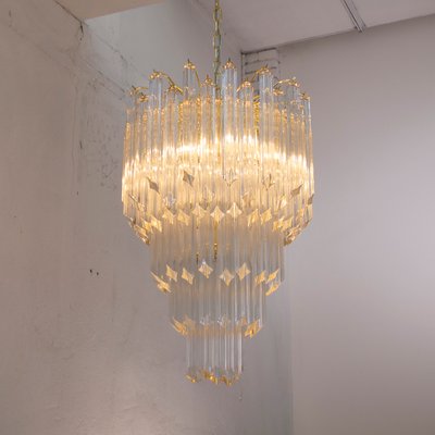 Italian Quadried Chandelier in Murano Glass with Brass Structure-MPO-1340470