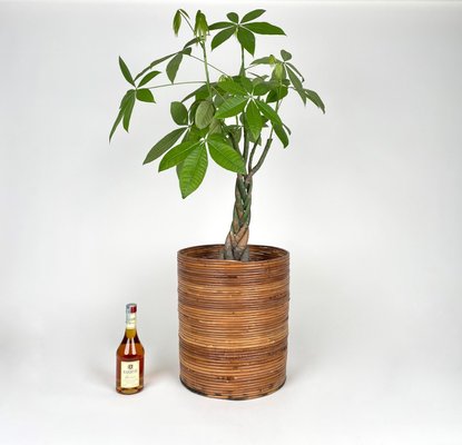 Italian Rattan and Bamboo Round Basket Plant Holder Vase, 1960s-LYQ-1272839