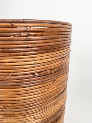 Italian Rattan and Bamboo Round Basket Plant Holder Vase, 1960s-LYQ-1272839