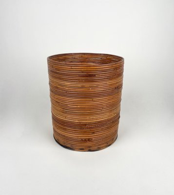 Italian Rattan and Bamboo Round Basket Plant Holder Vase, 1960s-LYQ-1272839