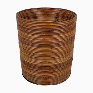 Italian Rattan and Bamboo Round Basket Plant Holder Vase, 1960s-LYQ-1272839