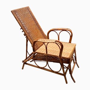 Italian Rattan and Malacca Lounge Chair, 1920s-EI-570136