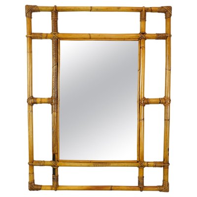 Italian Rattan & Bamboo Rectangular Wall Mirror, 1960s-LYQ-1195201