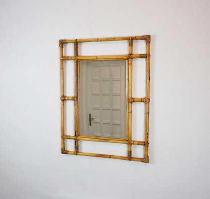 Italian Rattan & Bamboo Rectangular Wall Mirror, 1960s-LYQ-1195201