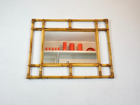 Italian Rattan & Bamboo Rectangular Wall Mirror, 1960s-LYQ-1195201