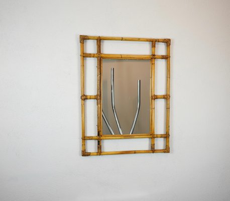 Italian Rattan & Bamboo Rectangular Wall Mirror, 1960s-LYQ-1195201