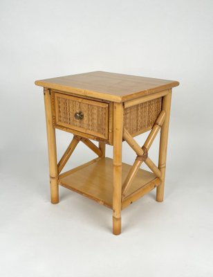 Italian Rattan Bedside Tables in Bamboo and Wood, 1980s-LYQ-1177978