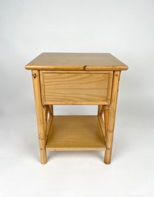 Italian Rattan Bedside Tables in Bamboo and Wood, 1980s-LYQ-1177978