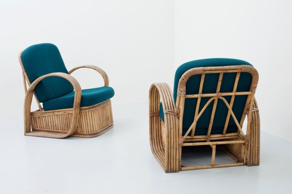 Italian Rattan Chairs in Green Wool by Franco Albini, 1950s, Set of 2-ITV-1299201