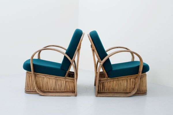 Italian Rattan Chairs in Green Wool by Franco Albini, 1950s, Set of 2-ITV-1299201