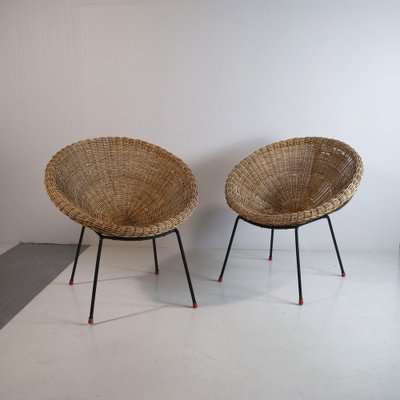 Italian Rattan Egg Chairs, 1950s, Set of 2-JQO-1293224