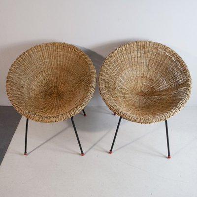 Italian Rattan Egg Chairs, 1950s, Set of 2-JQO-1293224