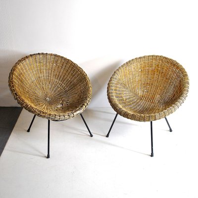 Italian Rattan Egg Chairs, 1950s, Set of 2-JQO-836507