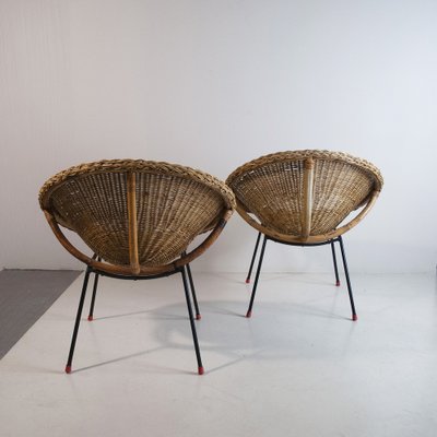 Italian Rattan Egg Chairs, 1950s, Set of 2-JQO-1293224