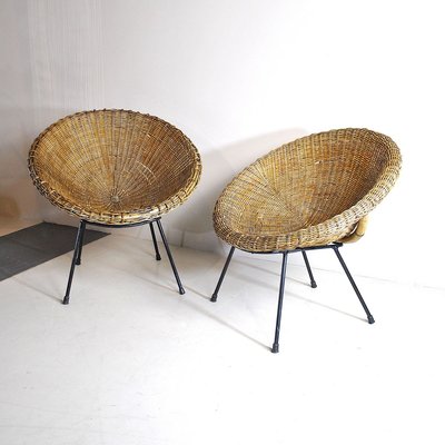 Italian Rattan Egg Chairs, 1950s, Set of 2-JQO-836507