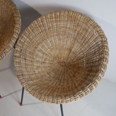 Italian Rattan Egg Chairs, 1950s, Set of 2-JQO-1293224