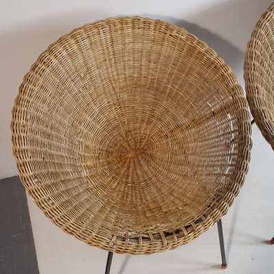 Italian Rattan Egg Chairs, 1950s, Set of 2-JQO-1293224